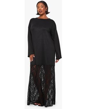 Boohoo Plus Long Sleeve Lace T-Shirt Dress - Black