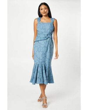 Coast Twist Detail Georgette Jacquard Midi Dress - Blue