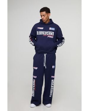Boohoo Oversized Boxy Moto Graphic Hoodie - Azul