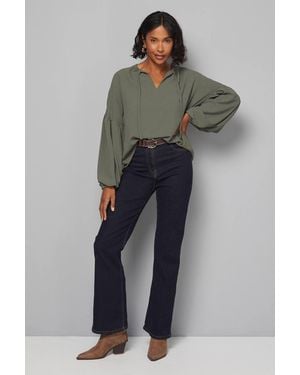 Wallis Woven Tie Front Balloon Sleeve Blouse - Orange