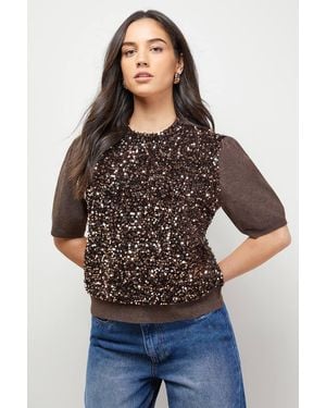 Oasis Sequin Knitted Top - Brown
