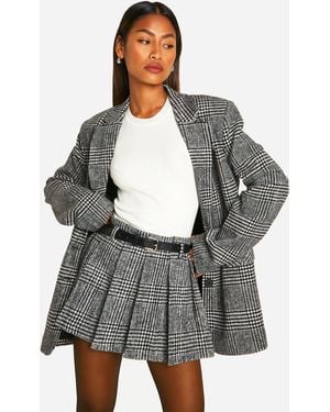 Boohoo Premium Wool Look Flannel Belted Mini Skirt - Gray