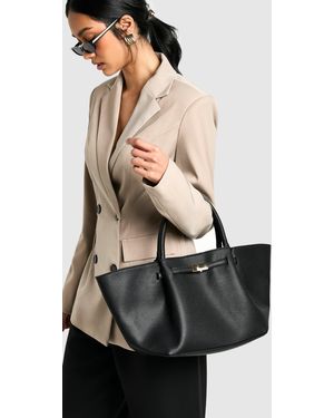 Boohoo Clasp Detail Textured Pu Tote Bag - Black