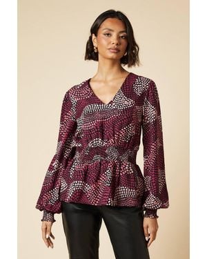 Dorothy Perkins Tall Spot V Neck Shirred Waist Blouse - Purple