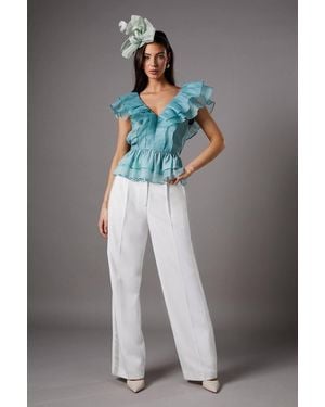 Coast Frill Texture Organza Peplum Top - Gray