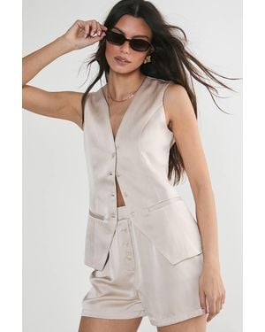 Nasty Gal Satin Pleated Button Through Waistcoat - White