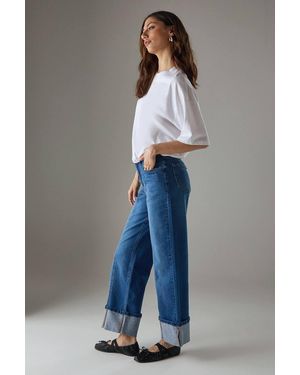 Warehouse Seam Detail Wide Leg Turn Up Denim Jean - Blue