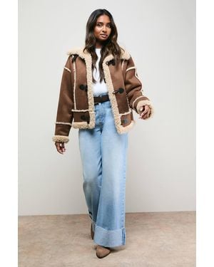 Oasis Shearling Trim Aviator Jacket - Blue