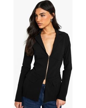 Boohoo Bengaline Fitted Hook And Eye Blazer - Black