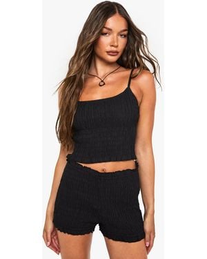 Boohoo Top Crop Fruncido De Algodón Popelina - Negro