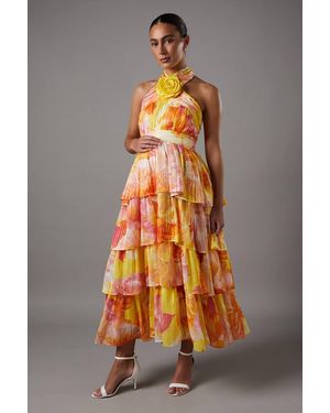 Coast Maternity Tiered Halter Tie Neck Midi Dress - Gray