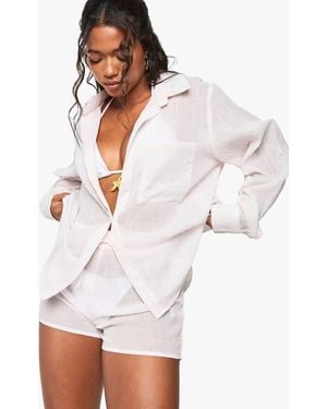 Boohoo Cheesecloth Oversized Beach Shirt - White