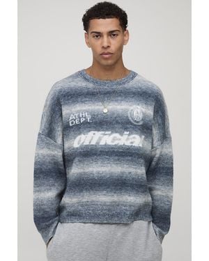 BoohooMAN Oversized Boxy Fit Ombre Stripe Official Graphic Knitted Jumper - Blau