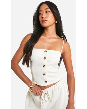Boohoo Textured Linen Look Strappy Open Back Waistcoat - White