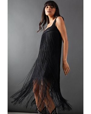 Warehouse Premium Fringe Cami Mini Dress - Black