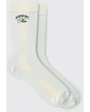 Boohoo Ecru 1 Pack Embroidered Running Dept Sport Sock - White
