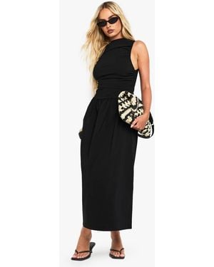 Boohoo Ruched Drop Waist Sleeveless Midaxi Dress - Black
