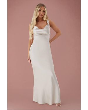 MissPap Premium Satin Cowl Neck Fishtail Maxi Bridesmaid Dress - White