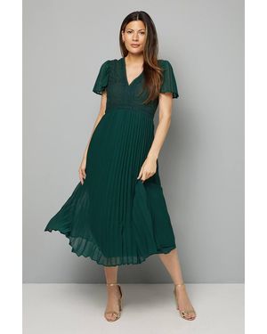 Wallis Lace Pleated Skirt Midi Dress - Green