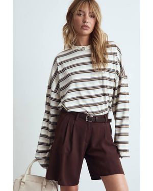 Boohoo Striped Cotton Pocket Front Long Sleeve Top - Yellow