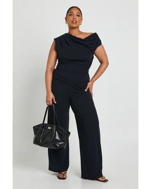 Boohoo Plus Ribbed Asymmetric Top And Wide Leg Trouser - Blue