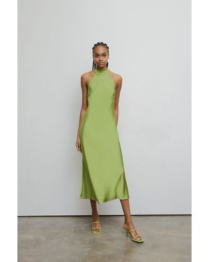 Warehouse Satin Halter Neck Backless Slip Dress - Green