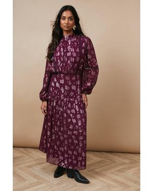 Oasis Metallic Jacquard Ladder Insert Midi Dress - Brown