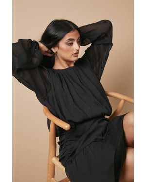 Oasis Chiffon Gathered Ruched Mini Dress - Black