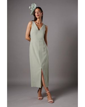 Coast V Neck Crepe Column Midi Dress - Gray