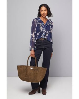 Wallis Floral Double Ruffle Blouse - Blue