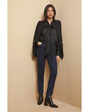 Wallis Dobby Spot Tie Neck Blouse - Blue