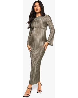 Boohoo Maternity Plisse Batwing Midaxi Dress - Green