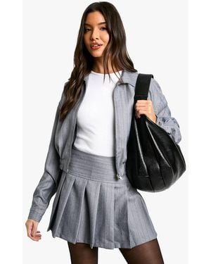 Boohoo Premium Pinstripe Pleated Micro Mini Skirt - Gray