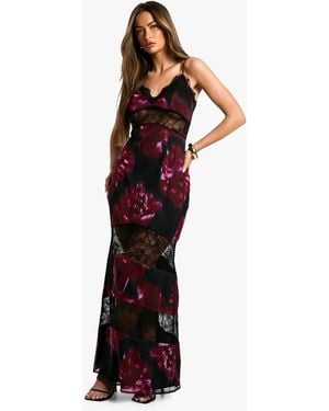 Boohoo Dark Floral Lace Maxi Dress - Red