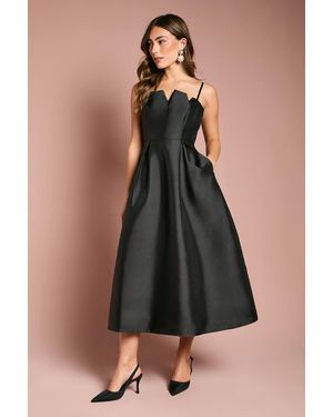 Coast Notch Neck Detail Twill Midi Dress - Black