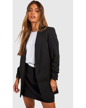 Boohoo Ruched Sleeve Tailored Blazer - Black
