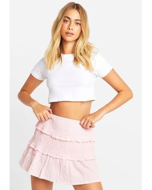 Boohoo Shirred Tiered Frill Mini Skirt - Pink