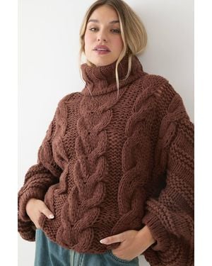 MissPap Chunky Cable Knitted Sweater - Brown