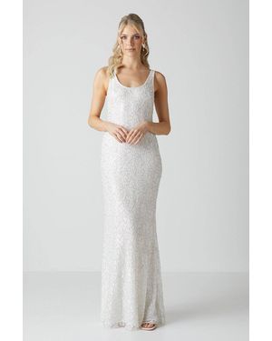 Coast Embellished Lace Column Maxi Wedding Dress - White