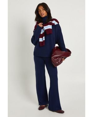 Boohoo Petite Super Soft Roll Neck Oversized Sweater And Wide Leg Trouser Co-Ord - Blue