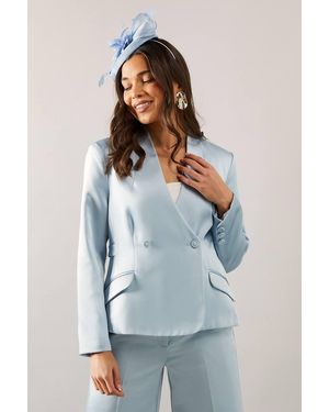 Wallis Petite Collarless Double Breasted Blazer - Blue