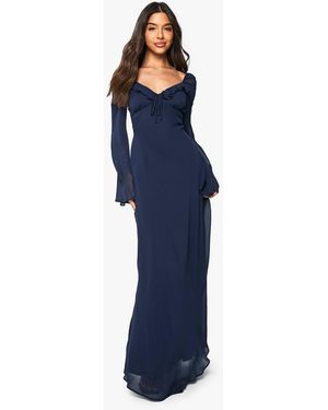Boohoo Chiffon Plunge Ruffle Maxi Dress - Blue
