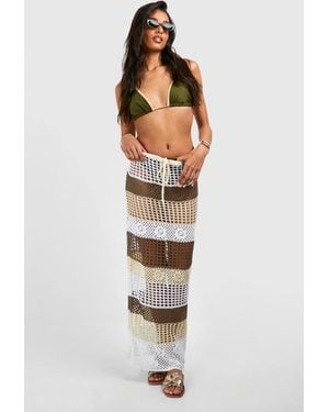 Boohoo Tall Stripe Crochet Beach Maxi Skirt - White