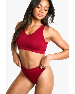 Boohoo Seem Free Rib Scallop Edge Plunge Bralette - Red