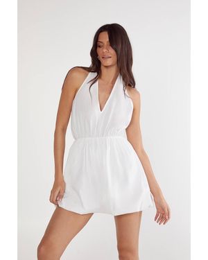 Nasty Gal Western Embroidered Halter Neck Fringe Mini Dress in Brown
