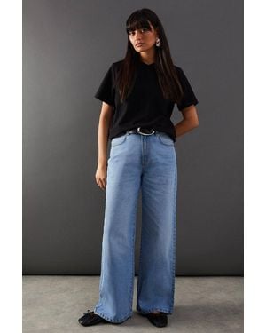 Warehouse Light Wash Denim High Waist Wide Leg Jean - Black