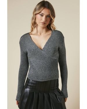 Dorothy Perkins Wrap Detail Knitted Top - Gray