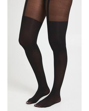 Boohoo Mock Suspender Sheer Tights - Black