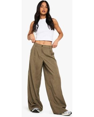 Boohoo Textured Pinstripe Wide Leg Pants - Natural