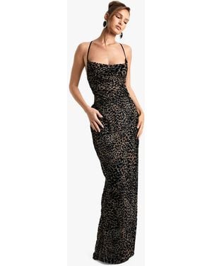Boohoo Leopard Devore Cowl Neck Tie Back Maxi Dress - Black